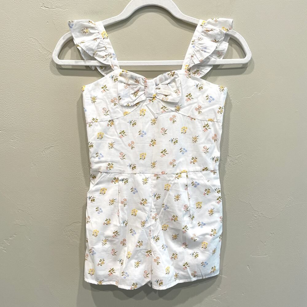 Janie and Jack White Floral Bow-Front Romper with Yellow & Pink Accents